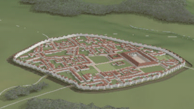 image 3D render of roman wall fortification of Lugo Spain